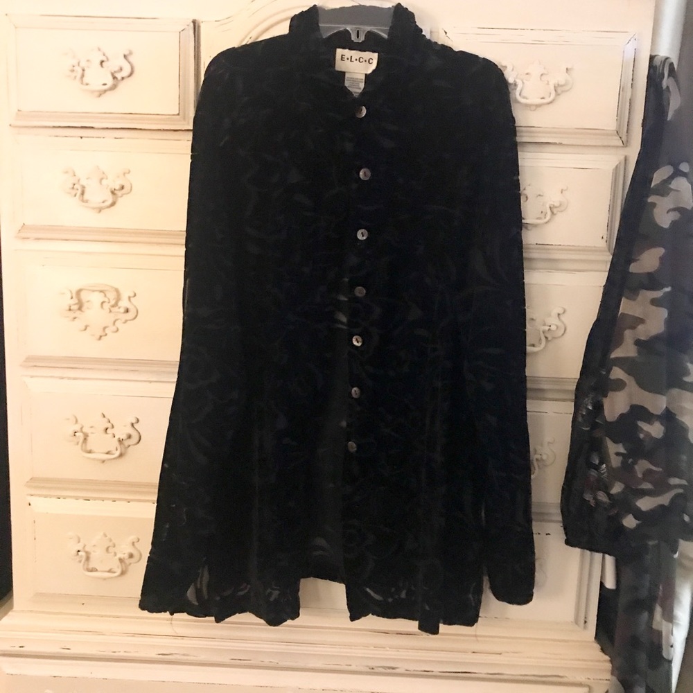 Black cut velvet sheer blouse